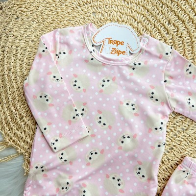 Conj. Body Manga Longa e Calça em Malha Térmica com Proteção UV50+- Ovelhinhas